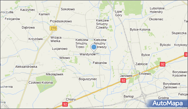 mapa Kiełczew Górny, Kiełczew Górny na mapie Targeo